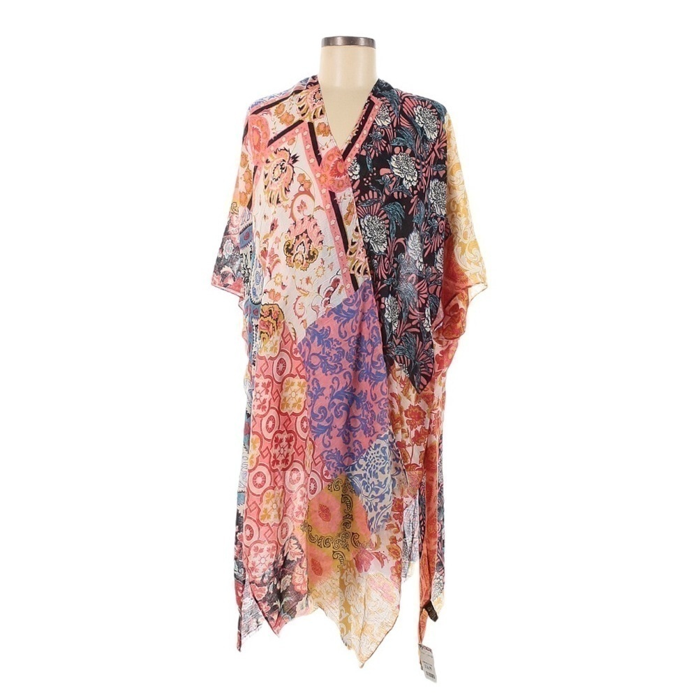 Raj Boho Patchwork Floral Kimono Duster One Size Multicolor Flowing NWT